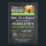 Surprise Cheers and Beers 30th Birthday Invitation<br><div class="desc">Surprise Cheers and Beers 30th Birthday Invitation Card. Adult Birthday. Green. 16th 18th 21st 30th 40th 50th 60th 70th 80th 90th 100th. Any Age. For further customisation,  please click the "Customise it" button and use our design tool to modify this template.</div>