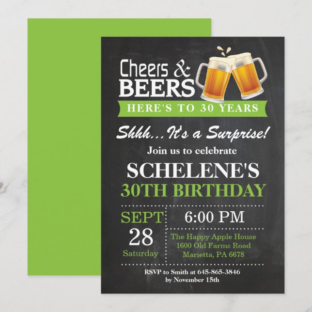 Surprise Cheers and Beers 30th Birthday Invitation (Front/Back)
