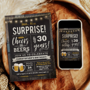 Surprise Cheers and Beers 30th Birthday Invitation