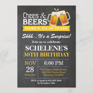 Surprise Cheers and Beers 30th Birthday Invitation