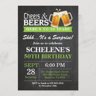 Surprise Cheers and Beers 50th Birthday Invitation