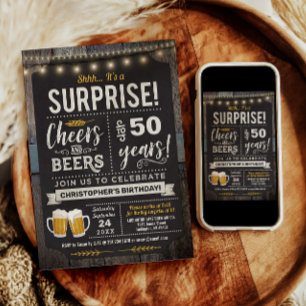 Surprise Cheers and Beers 50th Birthday Invitation