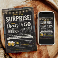 Surprise Cheers and Beers 50th Birthday Invitation