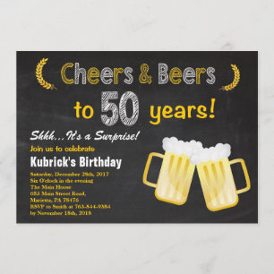 Surprise Cheers and Beers 50th Birthday Invitation