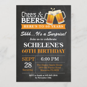 Surprise Cheers and Beers 60th Birthday Invitation
