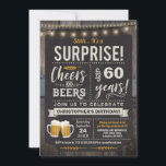Surprise Cheers and Beers 60th Birthday Invitation<br><div class="desc">Surprise Cheers and Beers 60th Birthday Invitation featuring chalk board and lettering with customisable age.</div>