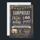 Surprise Cheers and Beers 60th Birthday Invitation<br><div class="desc">Surprise Cheers and Beers 60th Birthday Invitation featuring chalk board and lettering with customisable age.</div>
