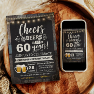 Surprise Cheers and Beers 60th Birthday Invitation