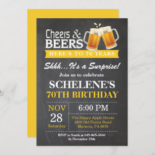 Surprise Cheers and Beers 70th Birthday Invitation