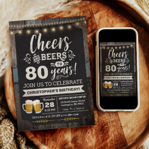 Surprise Cheers and Beers 80th Birthday Invitation