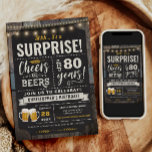 Surprise Cheers and Beers 80th Birthday Invitation<br><div class="desc">Surprise Cheers and Beers 80th Birthday Invitation featuring chalk board and lettering with customise-able age.</div>