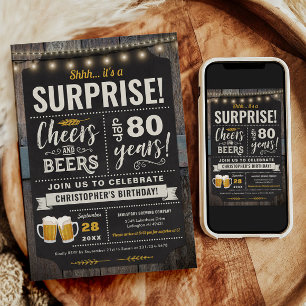 Surprise Cheers and Beers 80th Birthday Invitation