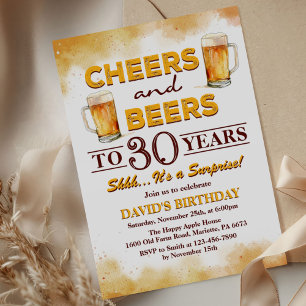 Surprise Cheers and Beers Birthday Party Invitation