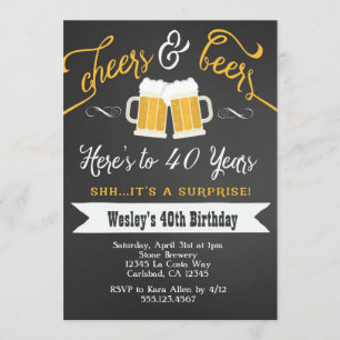 Surprise Cheers & Beers 40th  Birthday Invitation