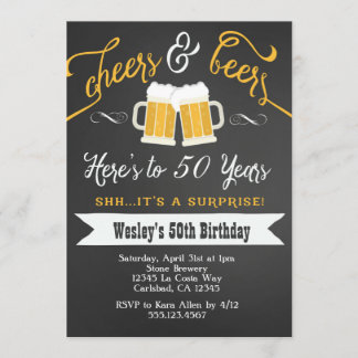 Surprise Cheers & Beers 50th  Birthday Invitation