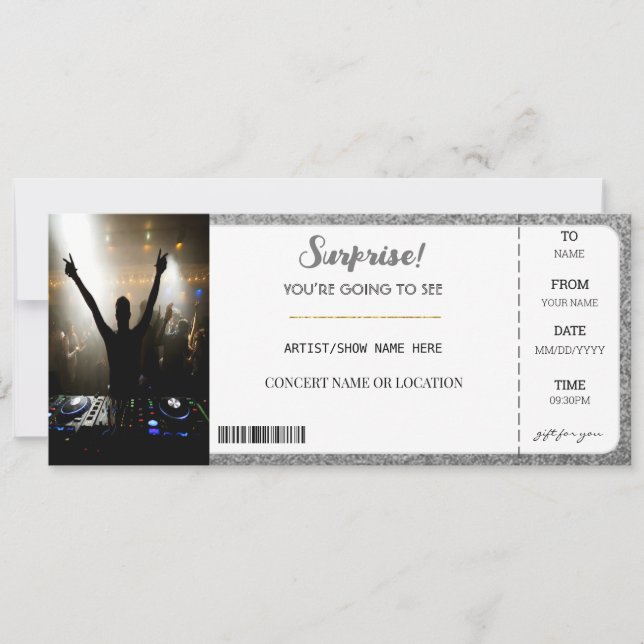 Surprise Concert glam Silver Glitter Gift Ticket  Invitation (Front)