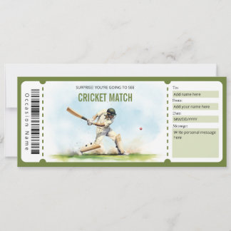 Surprise Cricket Match Ticket Gift Certificate Invitation