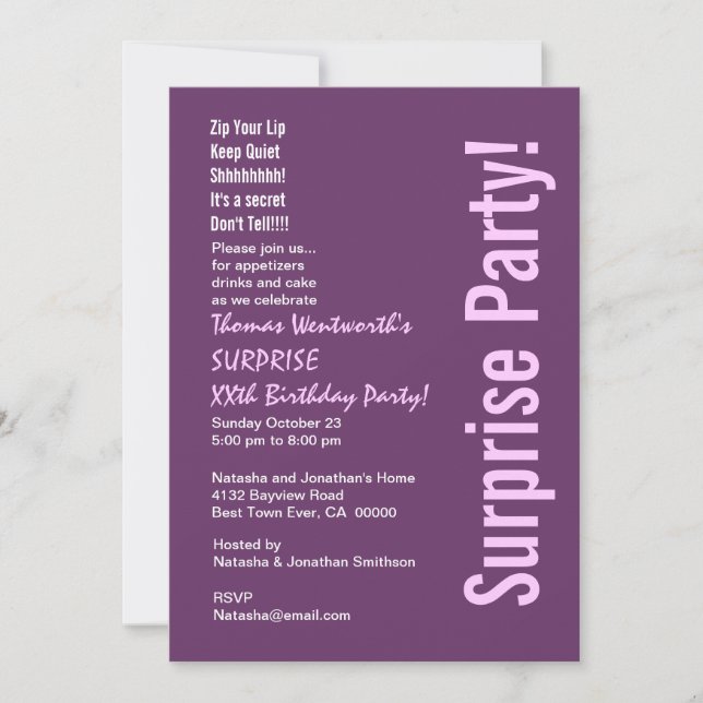 SURPRISE Custom Year Birthday Modern Magenta Pink Invitation (Front)