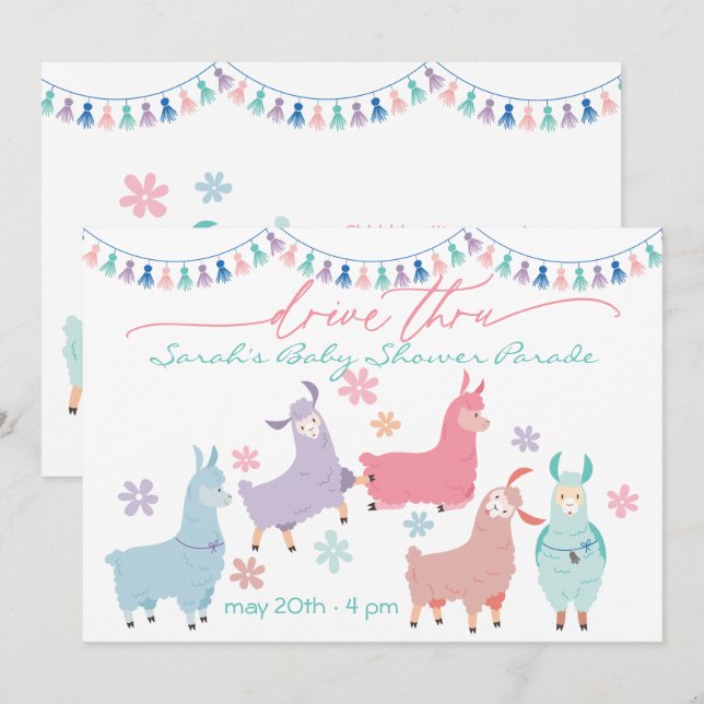 Surprise Dancing Llamas Drive Through Baby Shower Invitation (Front/Back)