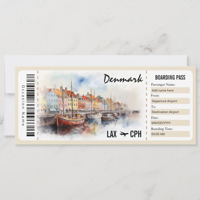 Surprise Denmark Boarding Pass Gift Certificate Invitation (Front)
