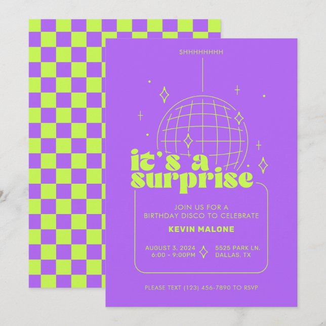 Surprise Disco Party Invitations (Front/Back)