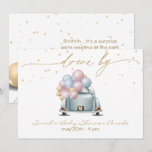 Surprise Drive By Gold Baby Shower Parade Invitation