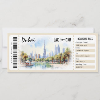 Surprise Dubai Boarding Pass Gift Certificate Invitation