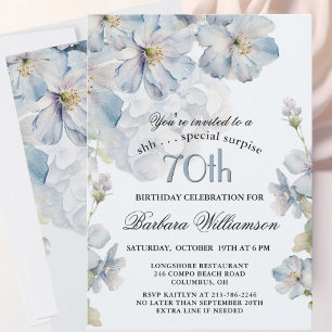 SURPRISE Elegant Blue Floral 70th Birthday  Invitation