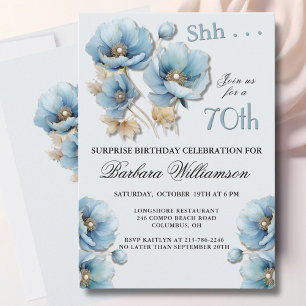 SURPRISE Elegant Blue Floral 70th Birthday Invitation