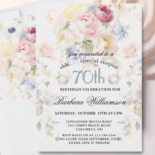 SURPRISE Elegant Painted Floral 70th Birthday Invitation