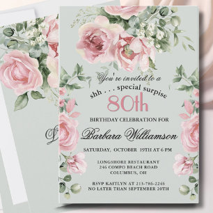 *SURPRISE Elegant Painted Roses 80 Birthday Party  Invitation