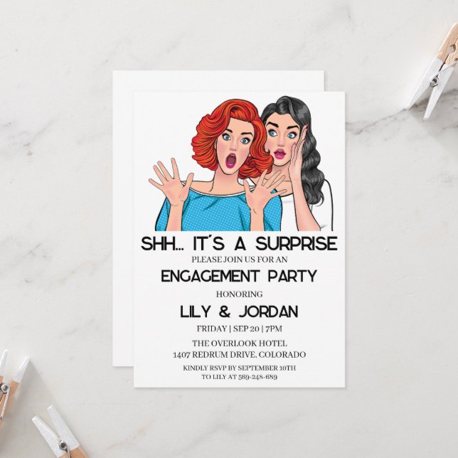 surprise engagement party invitations (Front/Back In Situ)