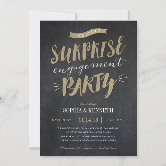 Surprise Engagement Party Invitations - Chalkboard (Front)