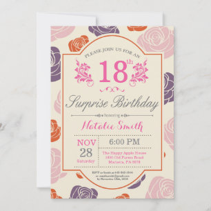 Surprise Floral 18th Birthday Invitation Pink Rose