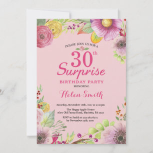 Surprise Floral 30th Birthday Invitation for Women