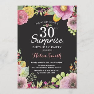 Surprise Floral 30th Birthday Invitation for Women