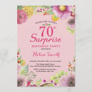 Surprise Floral 70th Birthday Invitation for Women