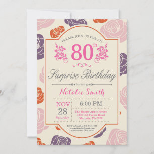 Surprise Floral 80th Birthday Invitation Pink Rose
