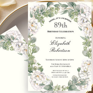 Surprise Floral Border Women's 89th Birthday Invitation