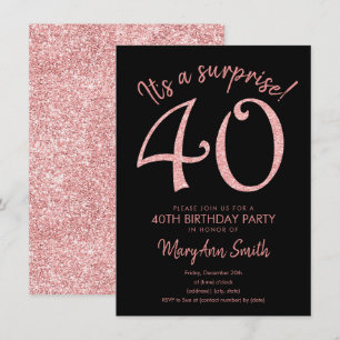 Surprise Forty Rose Gold 40th Birthday  Invitation