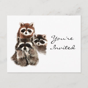 Surprise Fun  Raccoons Animal Birthday Invite