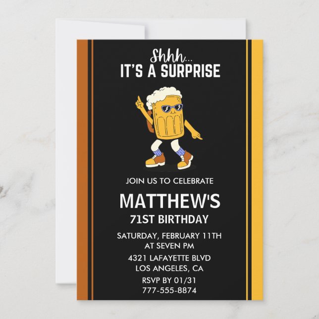 Surprise Funny Beer Men 71st birthday invitations  (Front)
