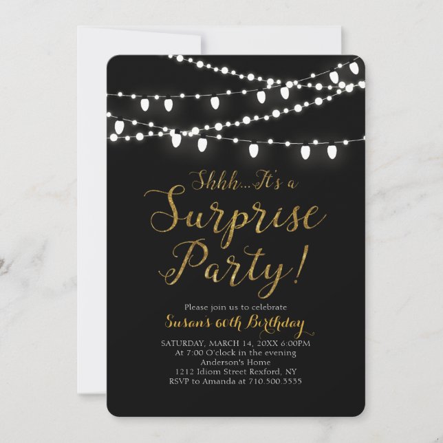 Surprise Gold 60th Birthday Party Invitation (Front)