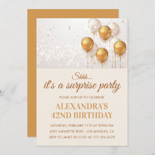 Surprise Gold Balloons 42nd birthday invitations 
