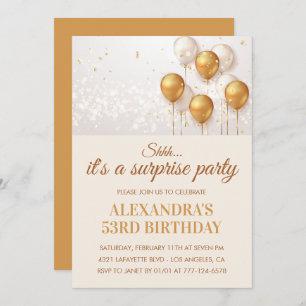 Surprise Gold Balloons 53rd birthday invitations