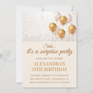 Surprise Gold Balloons 74th birthday Invitation
