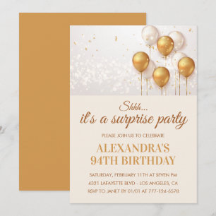 Surprise Gold Balloons 94th birthday Invitation