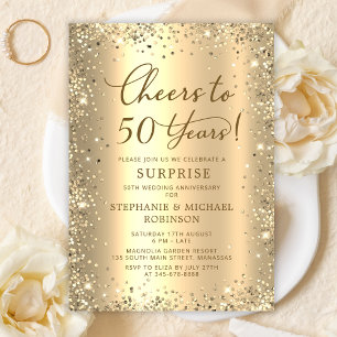 Surprise Gold Glitter 50th Wedding Anniversary Invitation