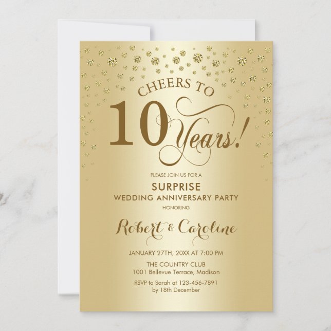 Surprise Golden 10th Anniversary Celebration Invitation (Front)