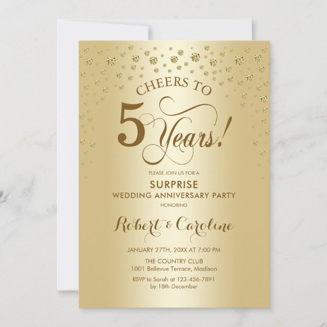 Surprise Golden 5th Anniversary Celebration Invitation (Front)